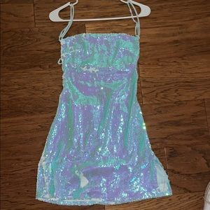 blue sequin dress